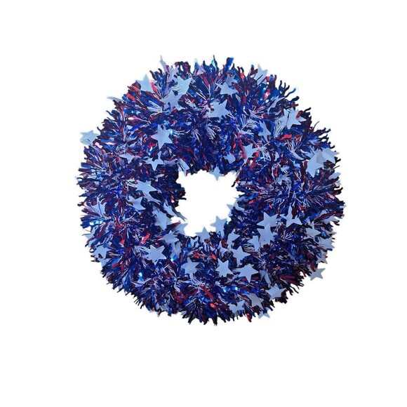 Bundle of 5 Stars & Stripes 16" Tinsel Wreath Patriotic 4th of July House Decor - Picture 3 of 4